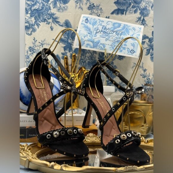 🆕 KURT GEIGER LONDON 🧿 NWOB Mini Bow Eyelet Heel Sandal, Black - Sz 39 US 8.5 - Picture 3 of 14
